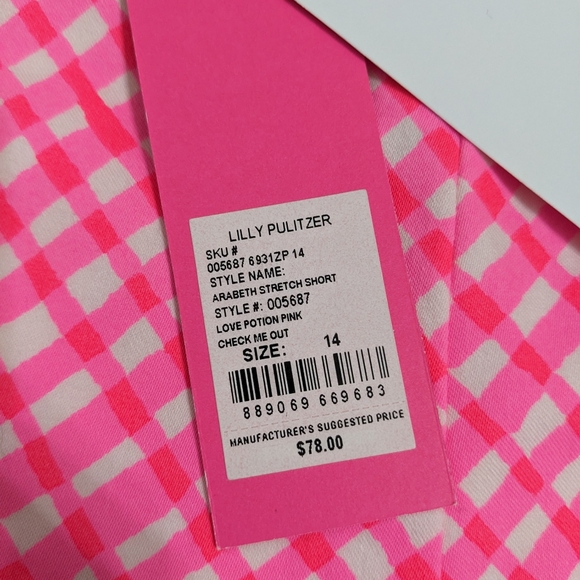 NWT! Lilly Pulitzer Arabeth Stretch Shorts Love Potion Pink Check Me Out Size 14 - Picture 5 of 15
